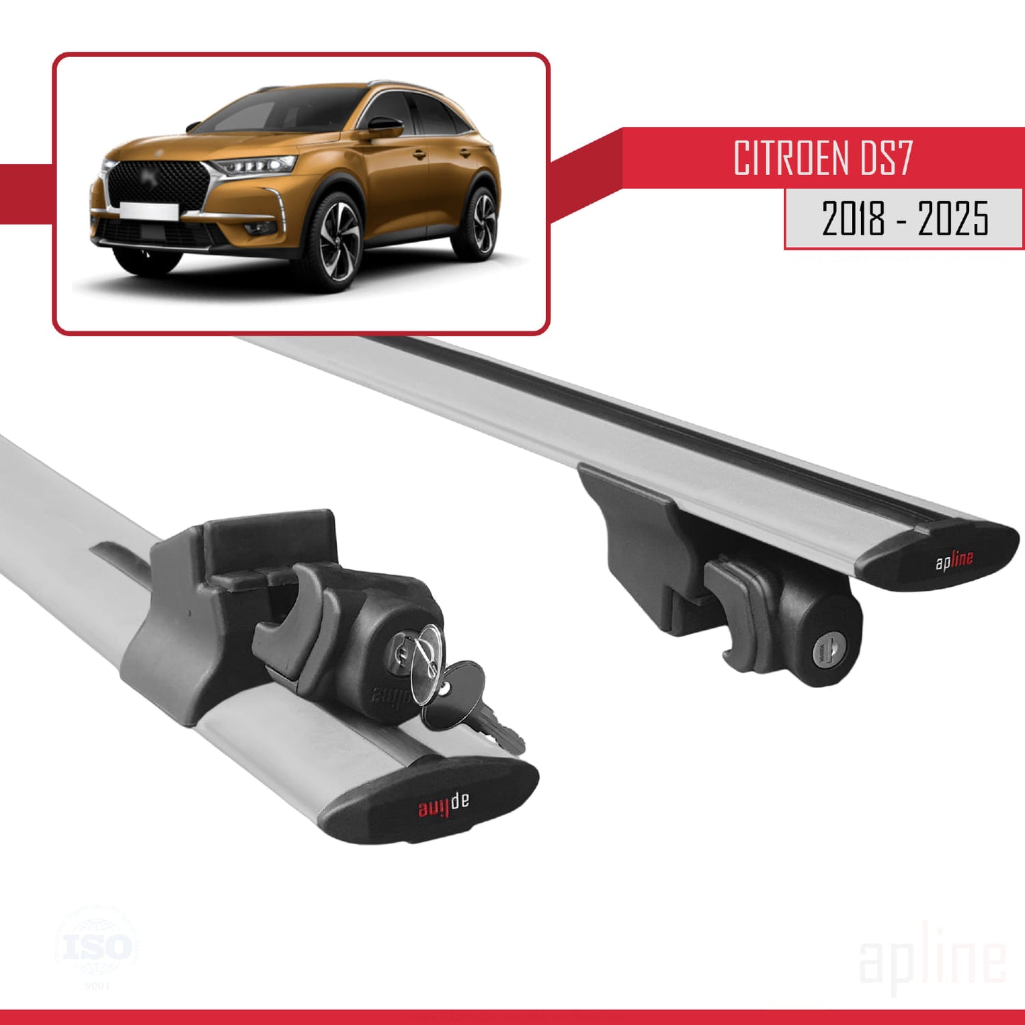 Compatible with Citroen/DS 7 Crossback 2018-2025 HOOK Model Car Roof Rack Cross Bar Grey Aluminium 2 Bars