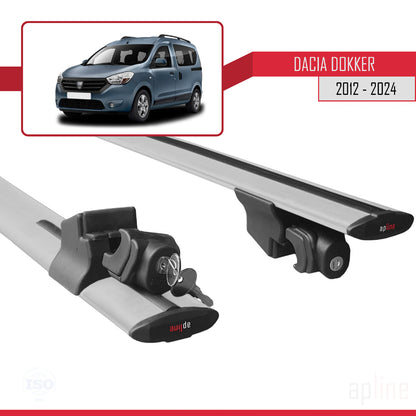 Compatible with Dacia Dokker (K67) 2012-2024 HOOK Model Car Roof Rack Cross Bar Grey Aluminium 2 Bars