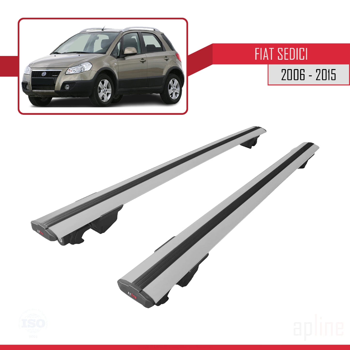 Compatible avec Fiat Sedici 2006-2015 HOOK Model Barres de Toit Railing Porte-Bagages de Voiture Gris Aluminium 2 Barres