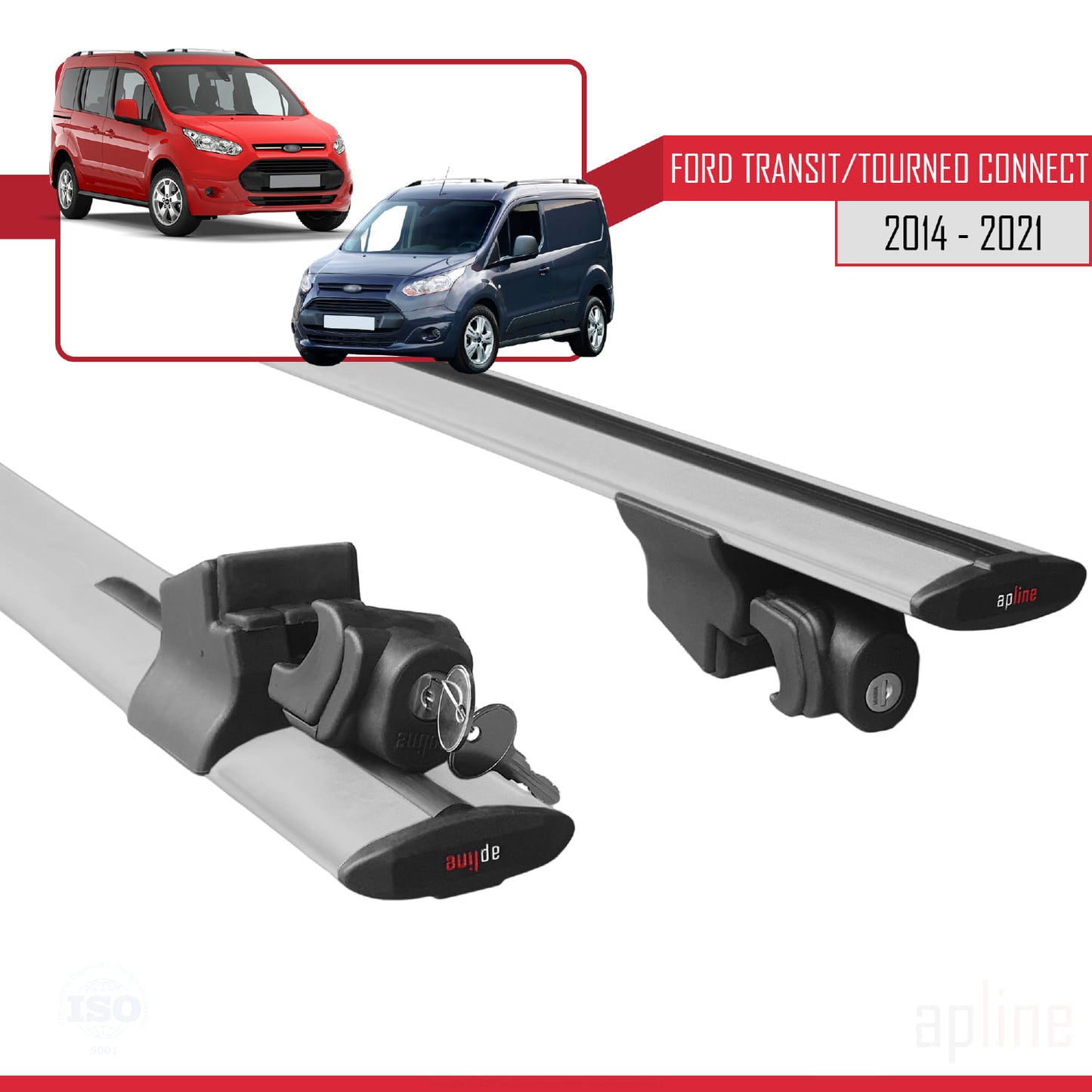 Compatible avec Ford Transit/Tourneo Connect 2 2014-2021 HOOK Model Barres de Toit Railing Porte-Bagages de Voiture Gris Aluminium 2 Barres