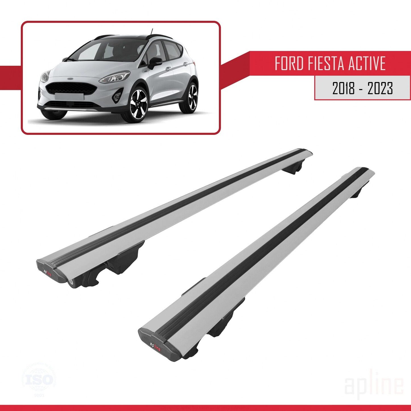 Kompatibel mit Ford Fiesta 7 Active 2018-2023 HOOK Modell Dachgepäckträger, graues Aluminium, 2 Stangen