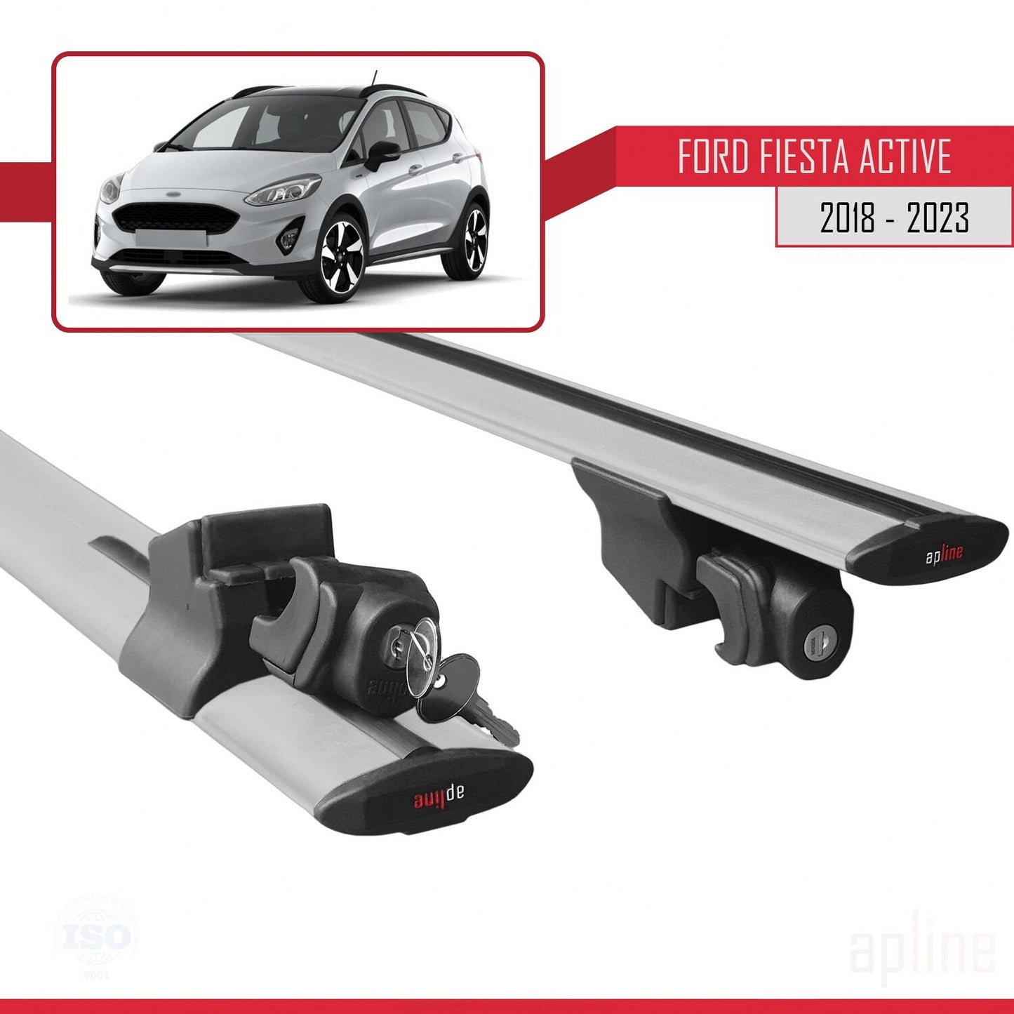 Kompatibel mit Ford Fiesta 7 Active 2018-2023 HOOK Modell Dachgepäckträger, graues Aluminium, 2 Stangen