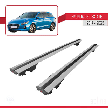 Compatible with Hyundai i30 3 (PD) SW 2017-2025 HOOK Model Car Roof Rack Cross Bar Grey Aluminium 2 Bars