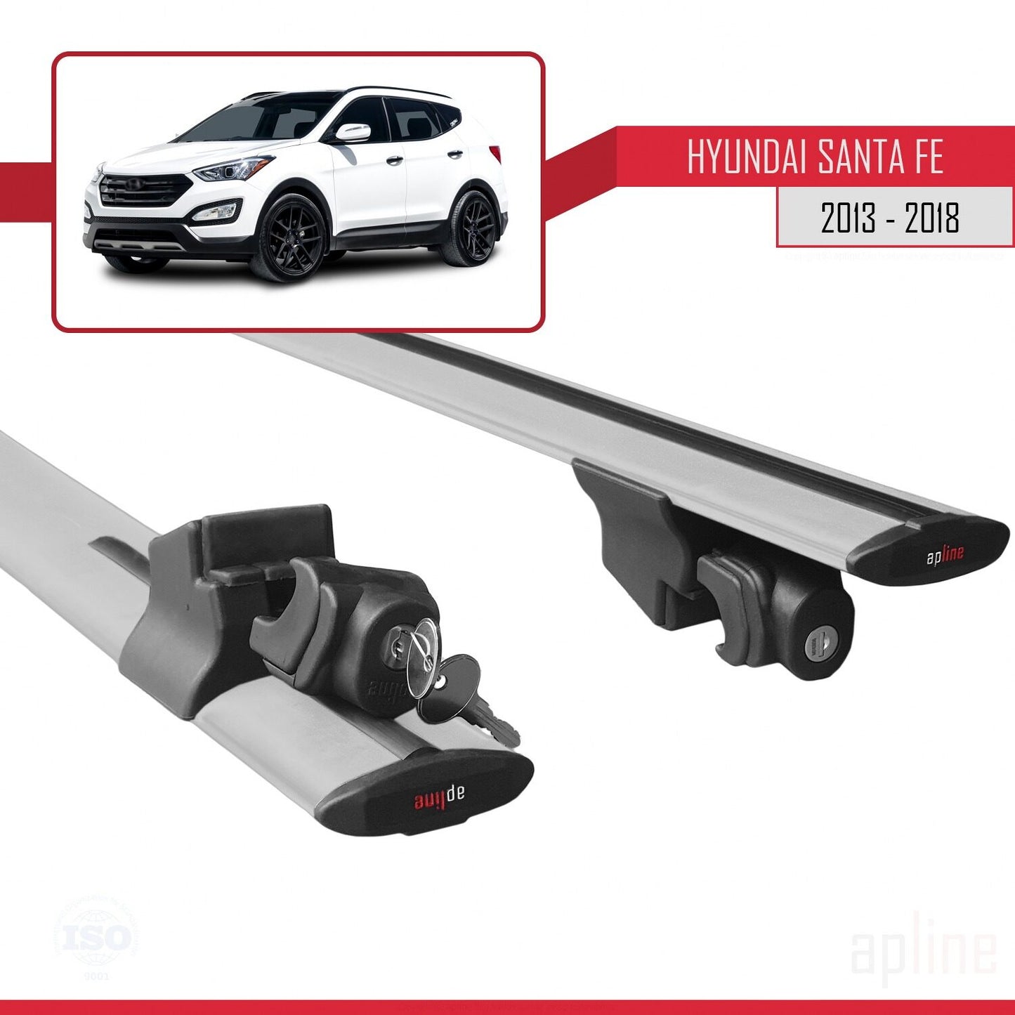 Compatible with Hyundai Santa Fe 3 (DM) 2013-2018 HOOK Model Car Roof Rack Cross Bar Grey Aluminium 2 Bars