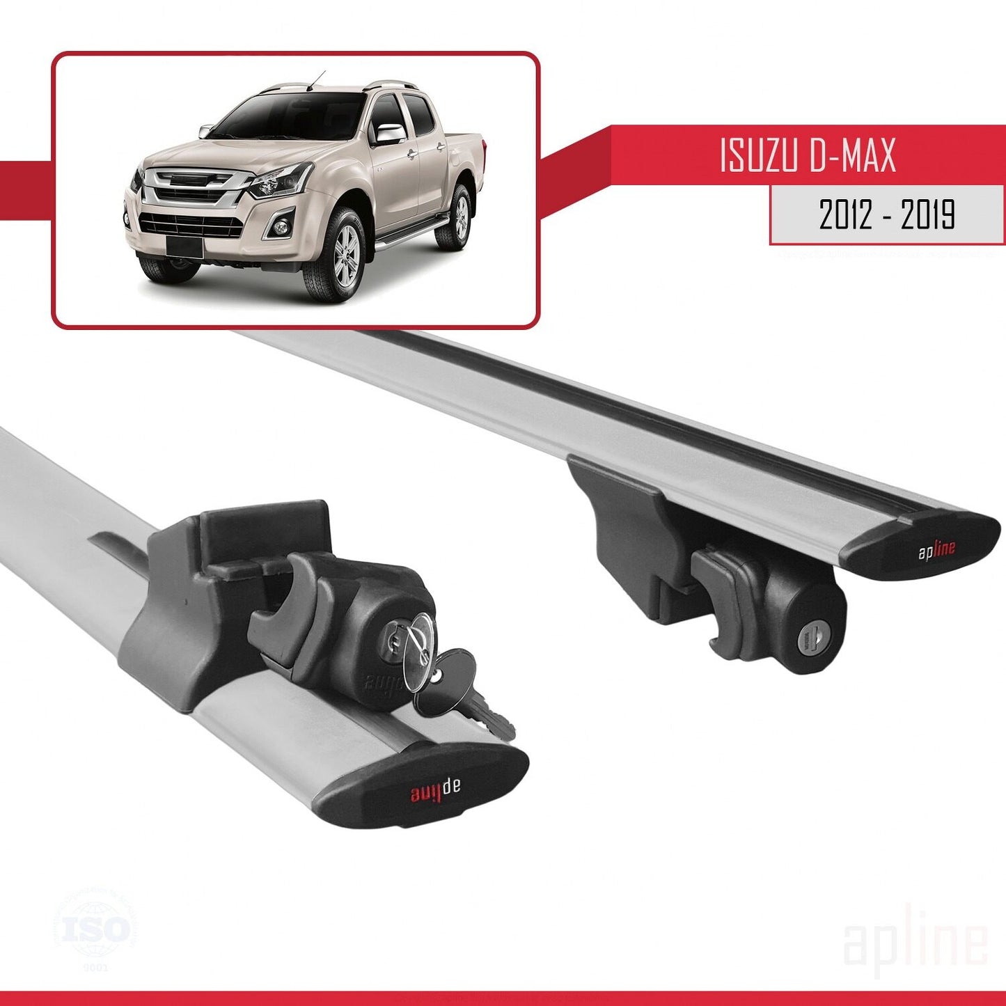 Compatible avec Isuzu D-Max 2 (RT50) 2012-2019 HOOK Model Barres de Toit Railing Porte-Bagages de Voiture Gris Aluminium 2 Barres
