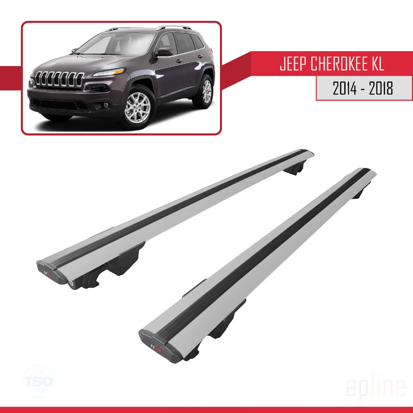 Compatible avec Jeep Cherokee 5 (KL) Pre-Facelift 2014-2018 HOOK Model Barres de Toit Railing Porte-Bagages de Voiture Gris Aluminium 2 Barres