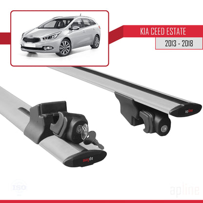 Compatible avec Kia Ceed 2 (JD) Break 2013-2018 HOOK Model Barres de Toit Railing Porte-Bagages de Voiture Gris Aluminium 2 Barres