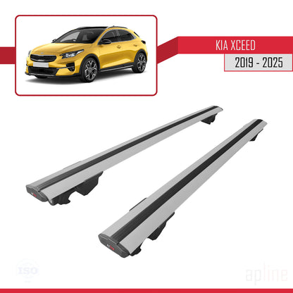 Compatible avec Kia XCeed (CD) 2019-2025 HOOK Model Barres de Toit Railing Porte-Bagages de Voiture Gris Aluminium 2 Barres