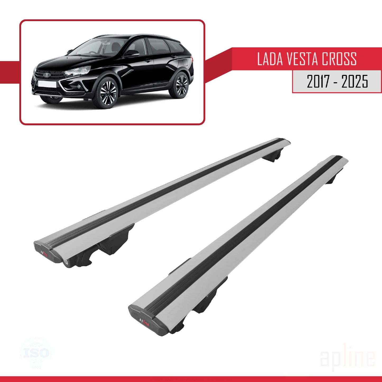 Compatible with Lada Vesta Cross SW 2017-2025 HOOK Model Car Roof Rack Cross Bar Grey Aluminium 2 Bars