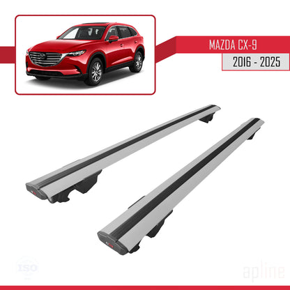 Compatible avec Mazda CX-9 II (TC) 2016-2025 HOOK Model Barres de Toit Railing Porte-Bagages de Voiture Gris Aluminium 2 Barres