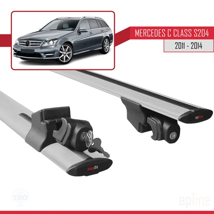 Compatible avec Mercedes Classe C 3 (S204) Post-Facelift 2011-2014 HOOK Model Barres de Toit Railing Porte-Bagages de Voiture Gris Aluminium 2 Barres