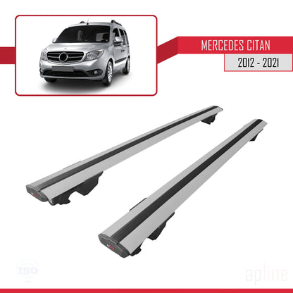 Compatible avec Mercedes Citan (W415) 2012-2021 HOOK Model Barres de Toit Railing Porte-Bagages de Voiture Gris Aluminium 2 Barres