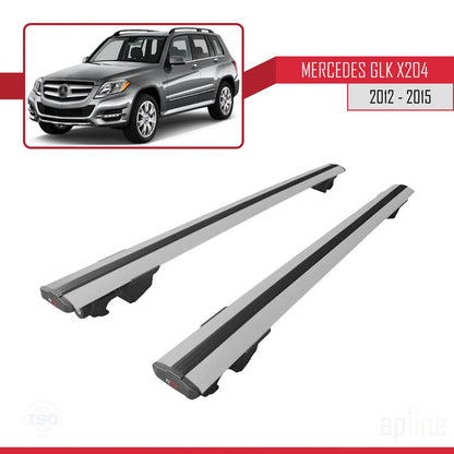 Compatible with Mercedes GLK Class (X204) Post-Facelift 2012-2015 HOOK Model Car Roof Rack Cross Bar Grey Aluminium 2 Bars