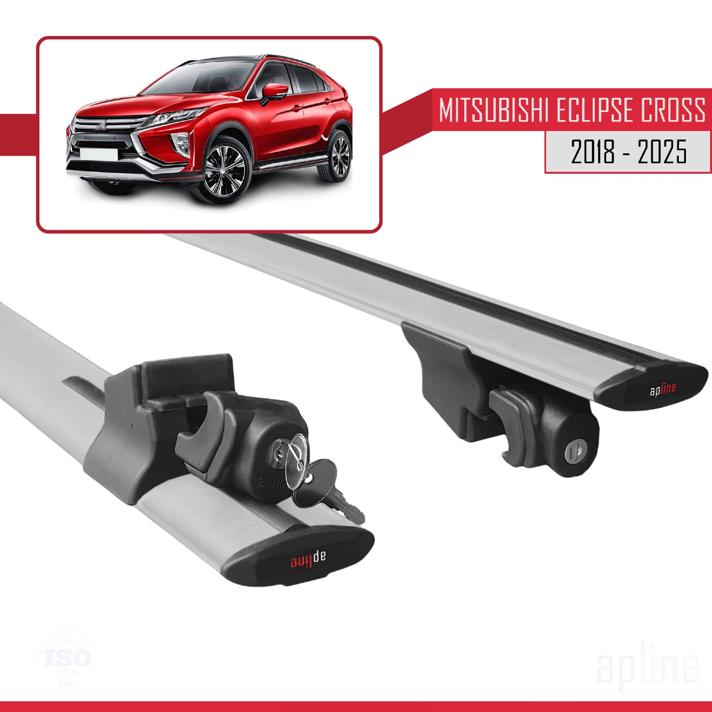 Compatible avec Mitsubishi Eclipse Cross (GK) 2018-2025 HOOK Model Barres de Toit Railing Porte-Bagages de Voiture Gris Aluminium 2 Barres