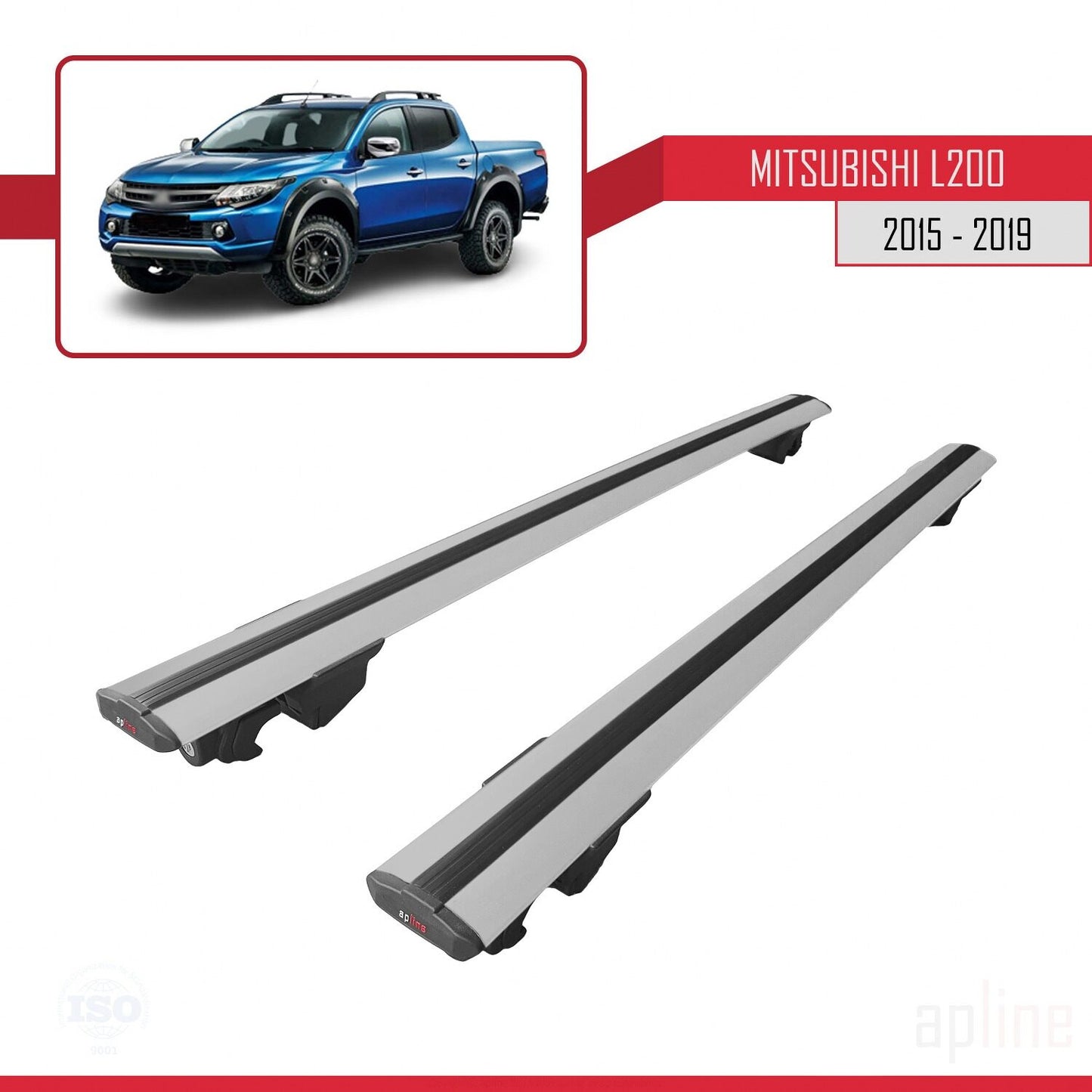 Compatible avec Mitsubishi L200 V Pre-Facelift 2015-2019 HOOK Model Barres de Toit Railing Porte-Bagages de Voiture Gris Aluminium 2 Barres