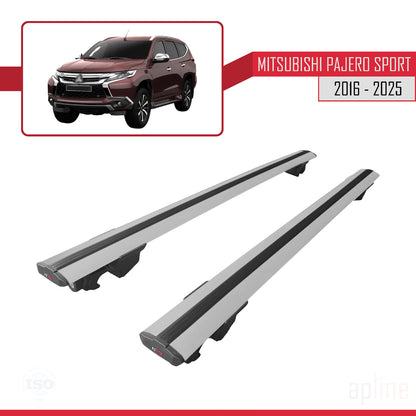Compatible avec Mitsubishi Pajero Sport 3 2016-2025 HOOK Model Barres de Toit Railing Porte-Bagages de Voiture Gris Aluminium 2 Barres