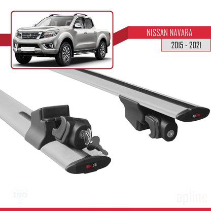 Compatible avec Nissan Navara 4 (D23) 2015-2021 HOOK Model Barres de Toit Railing Porte-Bagages de Voiture Gris Aluminium 2 Barres