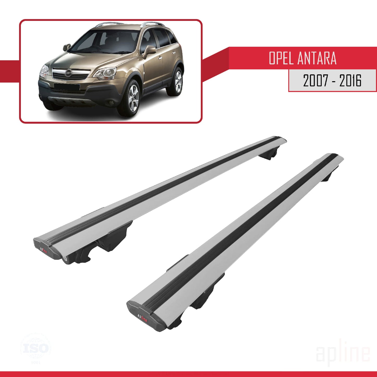 Compatible with Opel Antara 2007-2016 HOOK Model Car Roof Rack Cross Bar Grey Aluminium 2 Bars