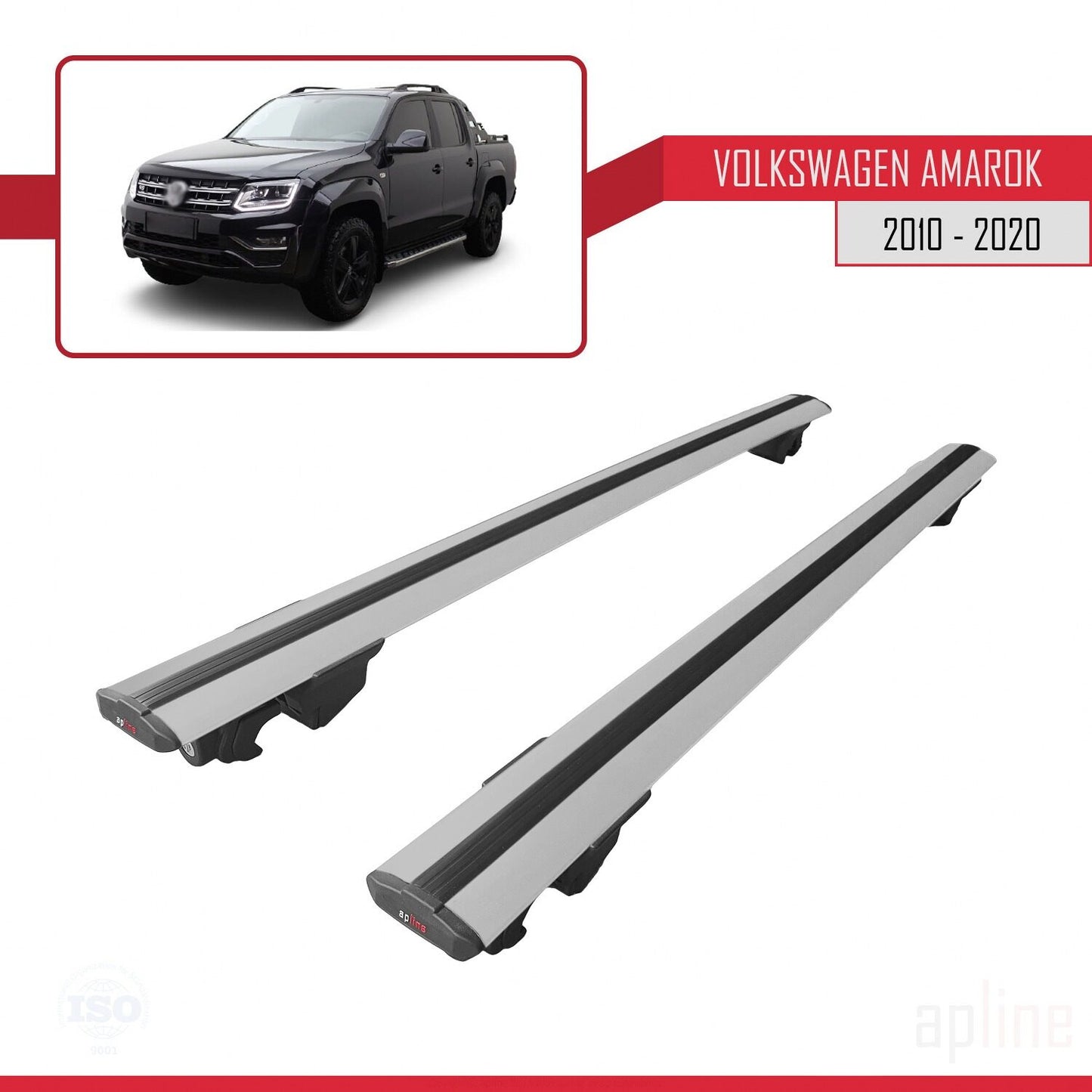 Compatible avec Volkswagen Amarok (2F) 2010-2020 HOOK Model Barres de Toit Railing Porte-Bagages de Voiture Gris Aluminium 2 Barres