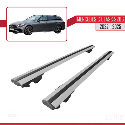 Compatible with Mercedes C Class 5 (S206) 2022-2025 HOOK Model Car Roof Rack Cross Bar Grey Aluminium 2 Bars