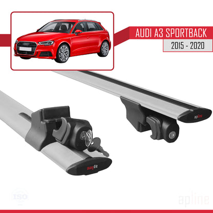 Compatible avec Audi A3 Sportback 2015-2020 HOOK Model Barres de Toit Railing Porte-Bagages de Voiture Gris Aluminium 2 Barres