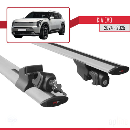 Compatible avec Kia EV9 2024-2025 HOOK Model Barres de Toit Railing Porte-Bagages de Voiture Gris Aluminium 2 Barres