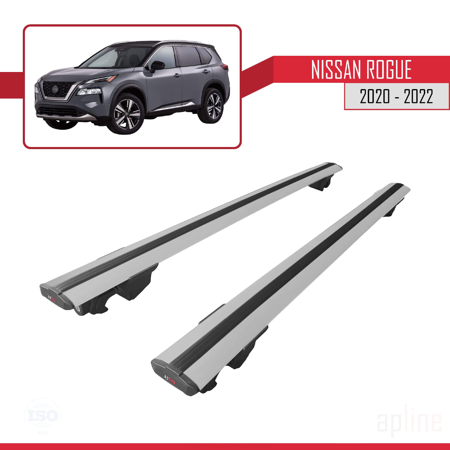 Compatible avec Nissan Rogue 2020-2022 HOOK Model Barres de Toit Railing Porte-Bagages de Voiture Gris Aluminium 2 Barres