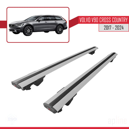 Compatible avec Volvo V90 Cross Country 2017-2024 HOOK Model Barres de Toit Railing Porte-Bagages de Voiture Gris Aluminium 2 Barres