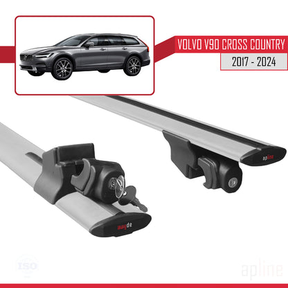 Compatible avec Volvo V90 Cross Country 2017-2024 HOOK Model Barres de Toit Railing Porte-Bagages de Voiture Gris Aluminium 2 Barres