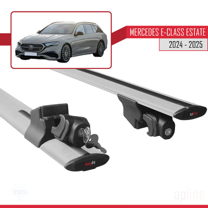 Compatible avec Mercedes E-Class Estate 2021-2024 HOOK Model Barres de Toit Railing Porte-Bagages de Voiture Gris Aluminium 2 Barres