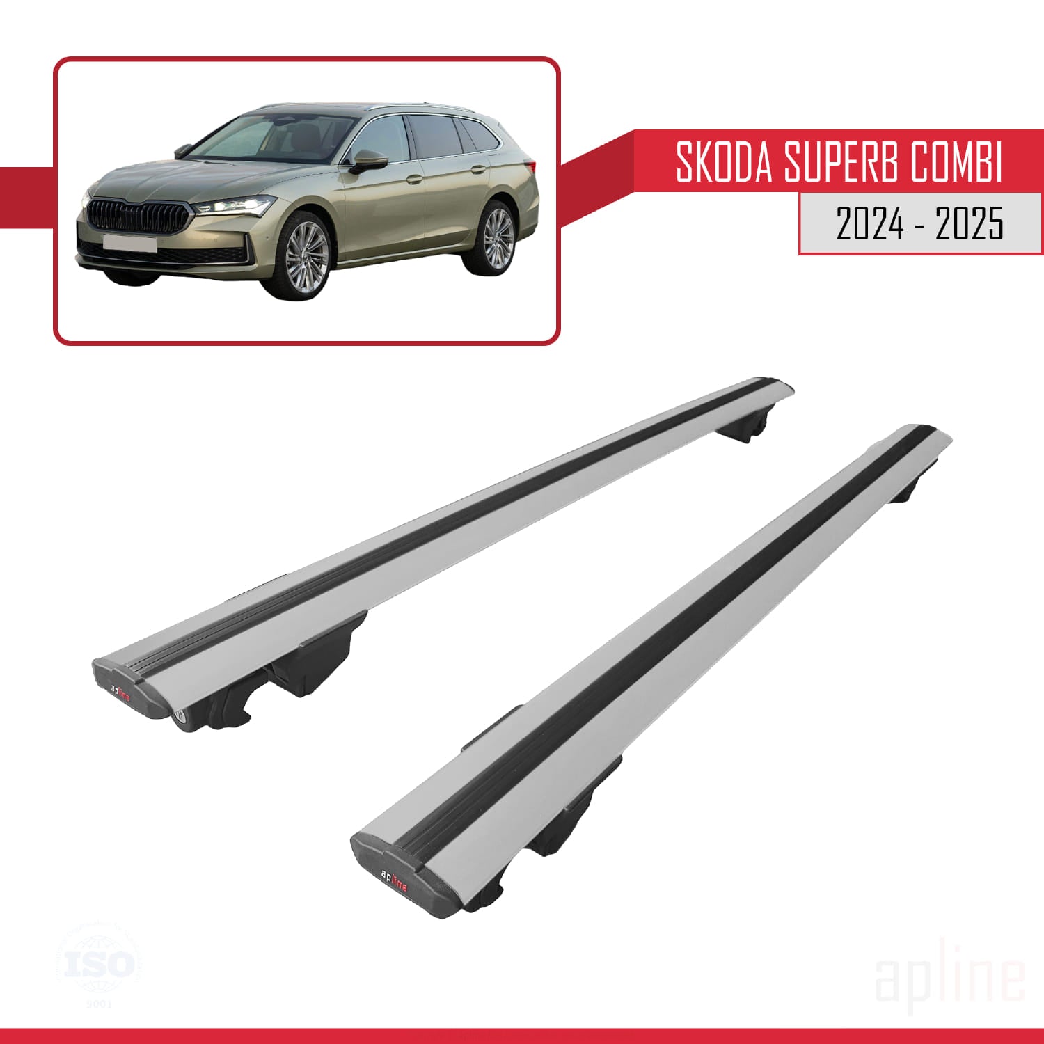 Compatible avec Skoda Superb Combi 2024-2025 HOOK Model Barres de Toit Railing Porte-Bagages de Voiture Gris Aluminium 2 Barres