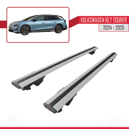 Compatible avec Volkswagen ID.7 Tourer 2024-2025 HOOK Model Barres de Toit Railing Porte-Bagages de Voiture Gris Aluminium 2 Barres