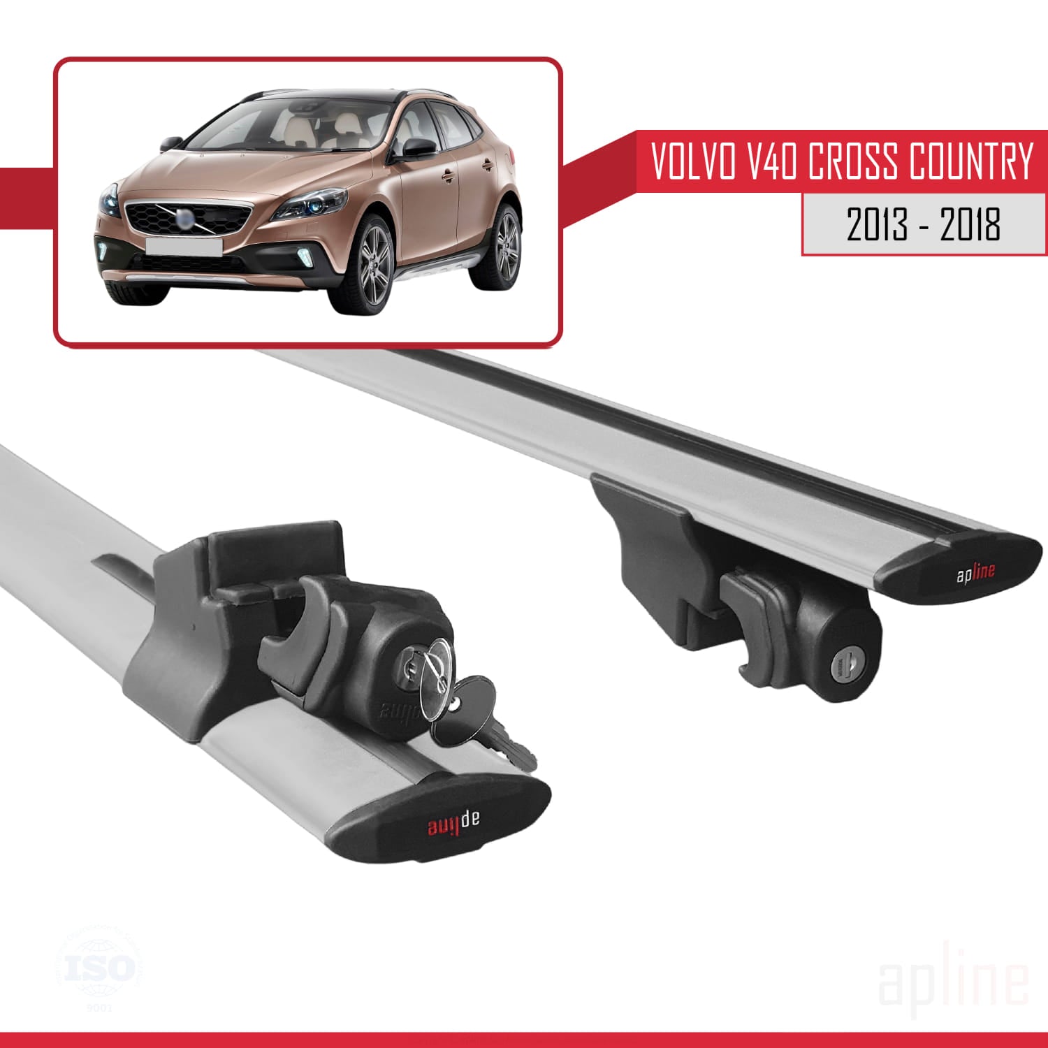Compatible avec Volvo V40 Cross Country 2013-2018 HOOK Model Barres de Toit Railing Porte-Bagages de Voiture Gris Aluminium 2 Barres