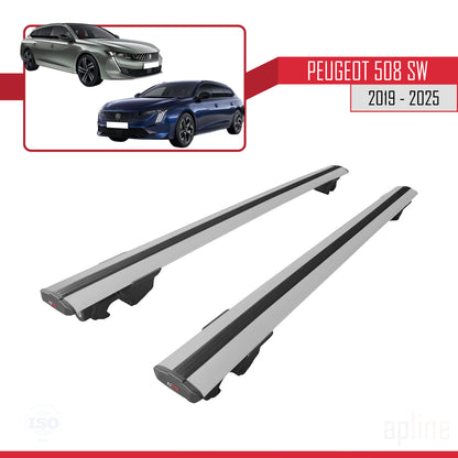 Compatible avec Peugeot 508 SW 2019-2025 HOOK Model Barres de Toit Railing Porte-Bagages de Voiture Gris Aluminium 2 Barres