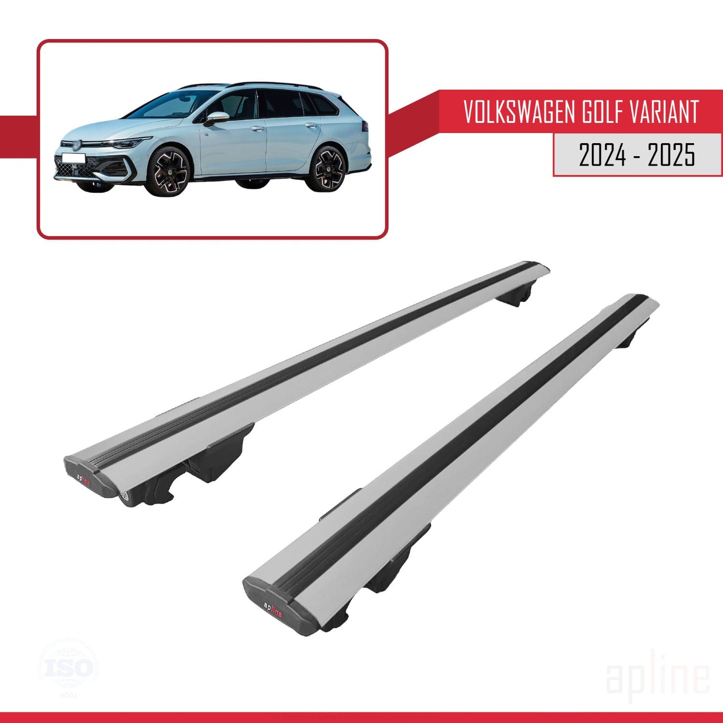 Compatible avec Volkswagen Golf Variant 2024-2025 HOOK Model Barres de Toit Railing Porte-Bagages de Voiture Gris Aluminium 2 Barres