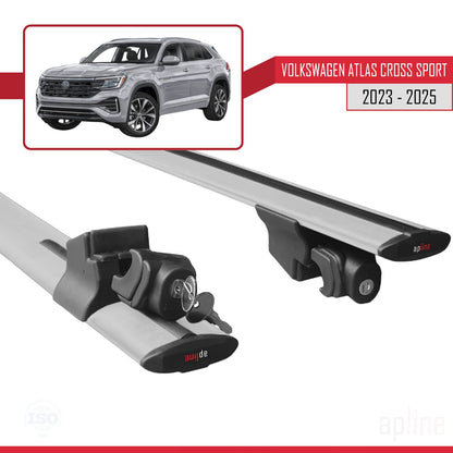 Compatible avec Volkswagen Atlas Cross Sport 2023-2025 HOOK Model Barres de Toit Railing Porte-Bagages de Voiture Gris Aluminium 2 Barres