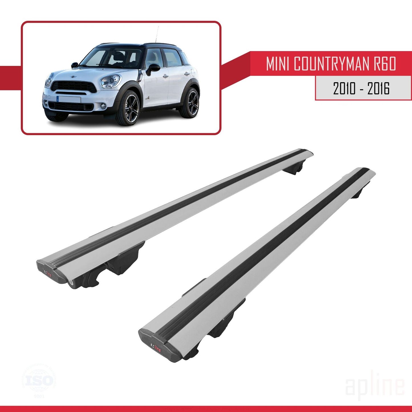 Compatible avec Mini Countryman (R60) 2010-2016 HOOK Model Barres de Toit Railing Porte-Bagages de Voiture Gris Aluminium 2 Barres