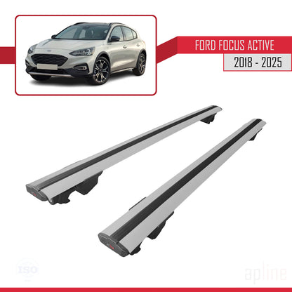 Kompatibel mit Ford Focus 4 (C519) Active 2018-2025 HOOK Model Relingträger Dachträger Auto Gepäckträger Grau Aluminium 2 Stangen