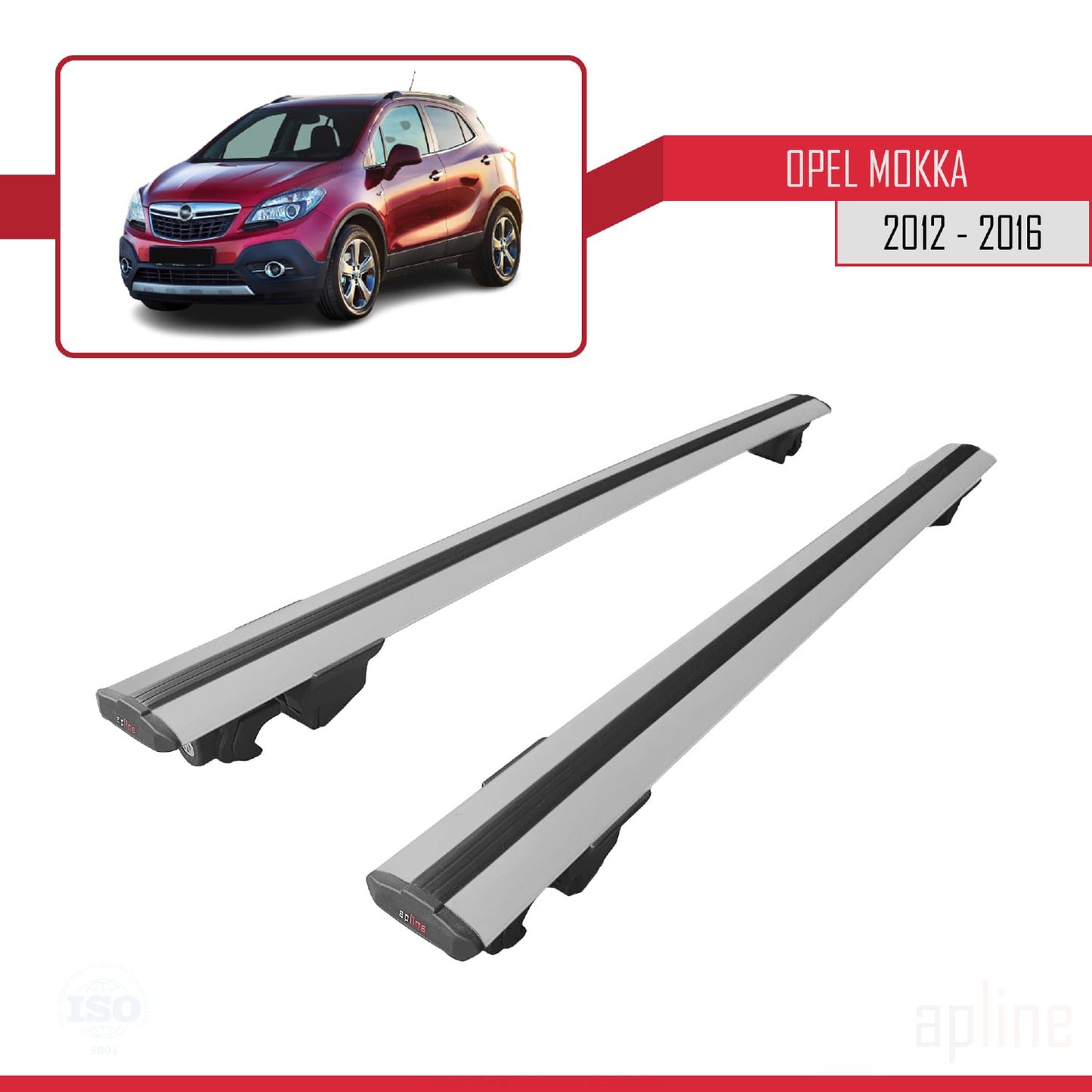 Kompatibel mit Opel Mokka A (J13) 2012-2016 HOOK Model Relingträger Dachträger Auto Gepäckträger Grau Aluminium 2 Stangen