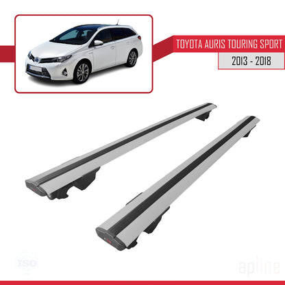 Compatible avec Toyota Auris 2 (E180) Touring Sports 2013-2018 HOOK Model Barres de Toit Railing Porte-Bagages de Voiture Gris Aluminium 2 Barres