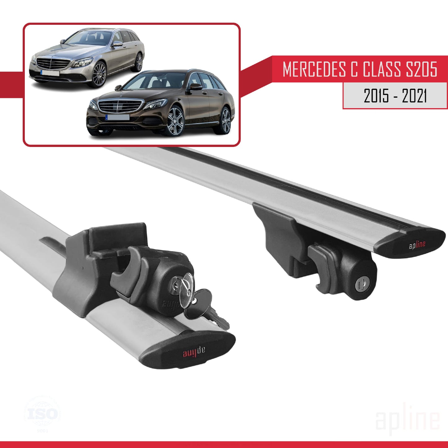 Compatible avec Mercedes Classe C 4 (S205) 2015-2021 HOOK Model Barres de Toit Railing Porte-Bagages de Voiture Gris Aluminium 2 Barres