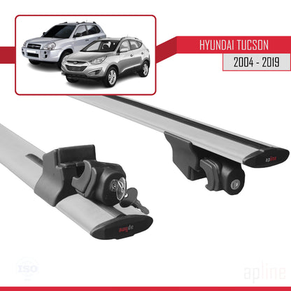 Compatible with Hyundai Tucson (JM) 2004-2019 HOOK Model Car Roof Rack Cross Bar Grey Aluminium 2 Bars