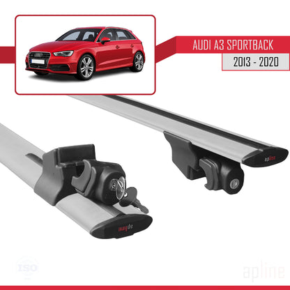 Kompatibel mit A3 (8V) Sportback 2013-2020 HOOK Model Relingträger Dachträger Auto Gepäckträger Grau Aluminium 2 Stangen