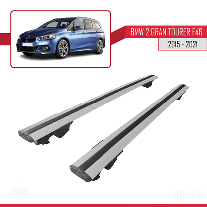 Compatible with BMW 2 Series (F46) Gran Tourer 2015-2021 HOOK Model Car Roof Rack Cross Bar Grey Aluminium 2 Bars