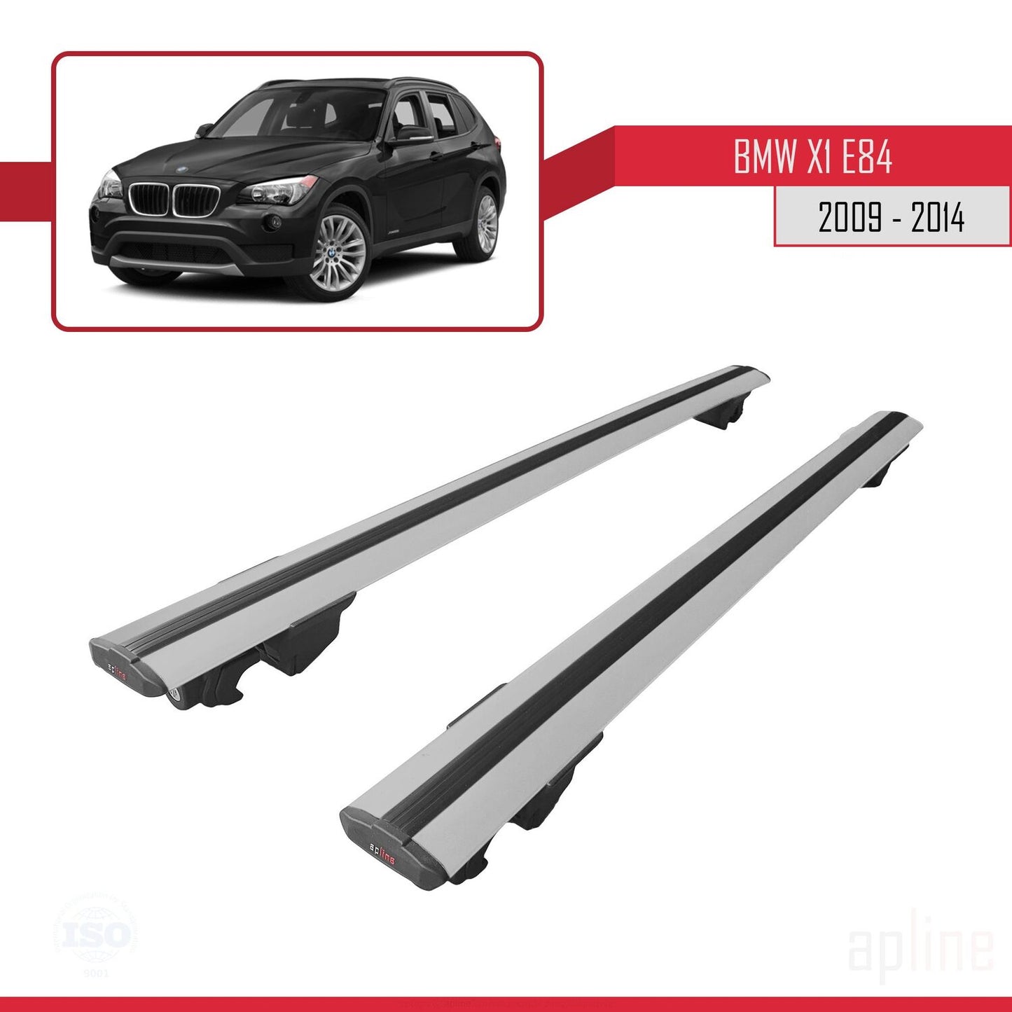 Compatible avec BMW X1 (E84) 2010-2015 HOOK Model Barres de Toit Railing Porte-Bagages de Voiture Gris Aluminium 2 Barres