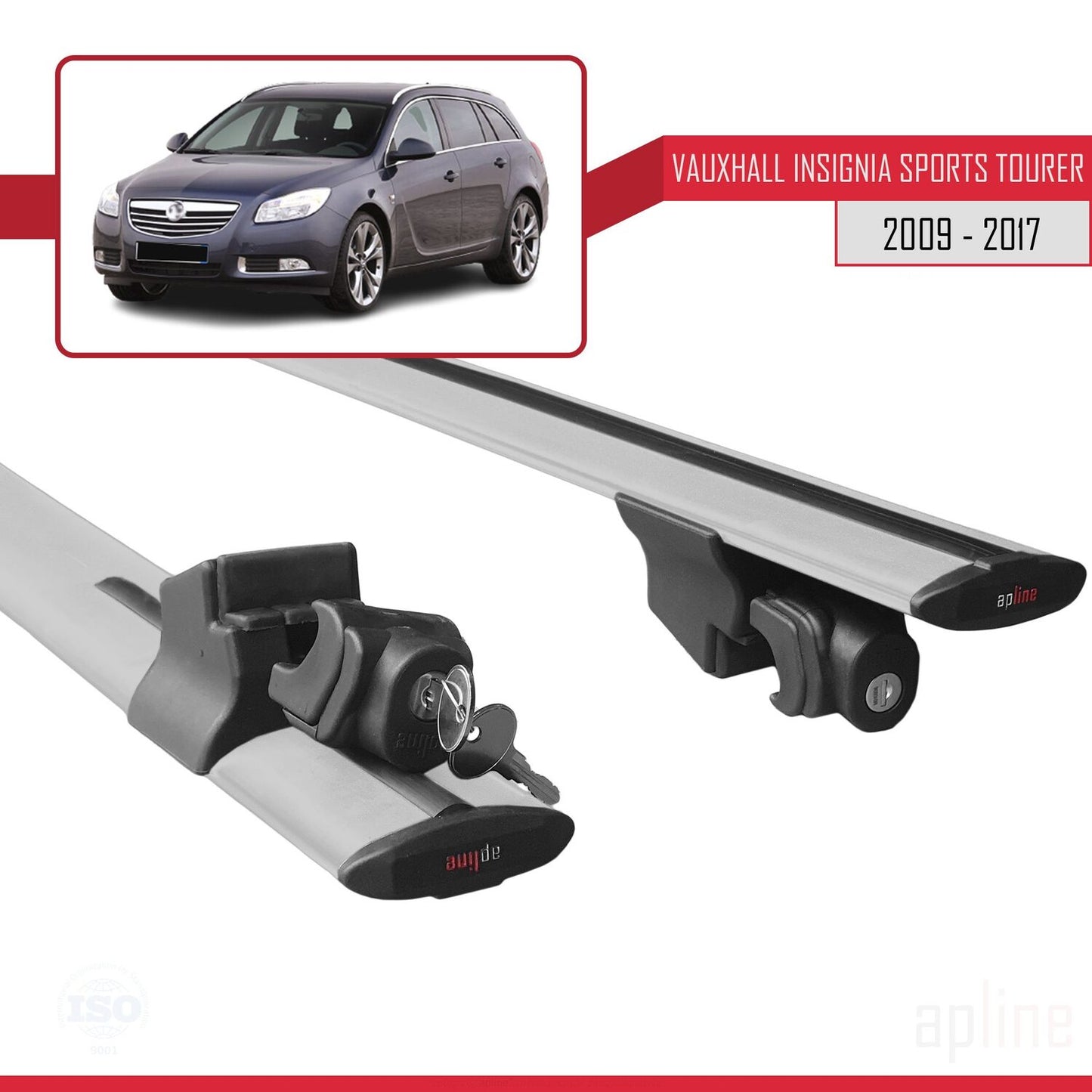 Compatible avec Vauxhall Insignia (G09) ST 2009-2017 HOOK Model Barres de Toit Railing Porte-Bagages de Voiture Gris Aluminium 2 Barres