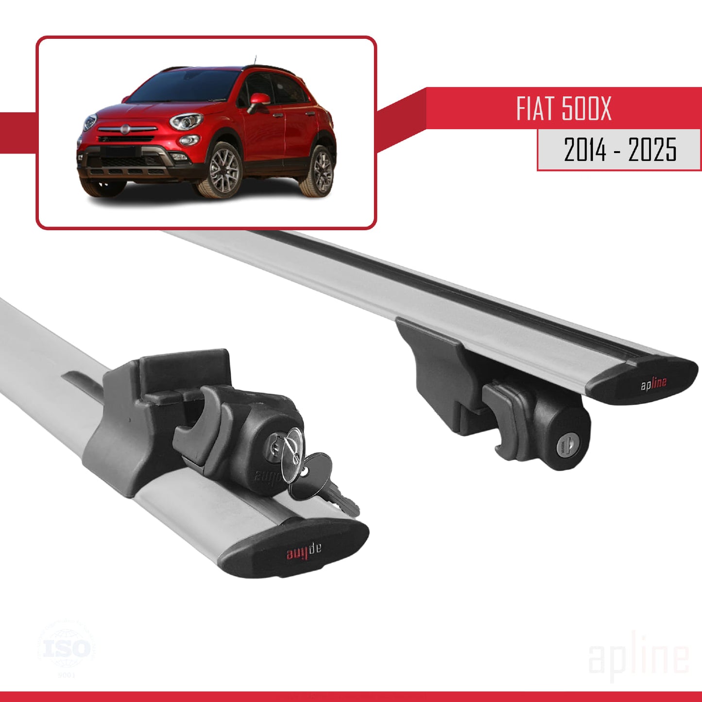Compatible avec Fiat 500X 2014-2025 HOOK Model Barres de Toit Railing Porte-Bagages de Voiture Gris Aluminium 2 Barres