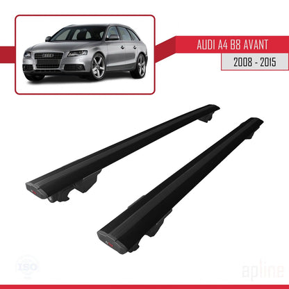 Compatible avec A4 (B8) Avant 2008-2015 HOOK Model Barres de Toit Railing Porte-Bagages de Voiture Noir Aluminium 2 Barres