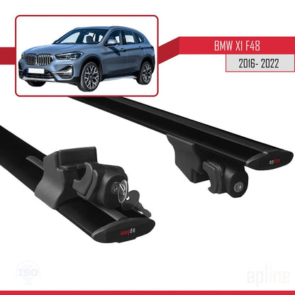 Kompatibel mit BMW X1 (F48) 2016-2022 HOOK Modell Dachgepäckträger, schwarzes Aluminium, 2 Stangen