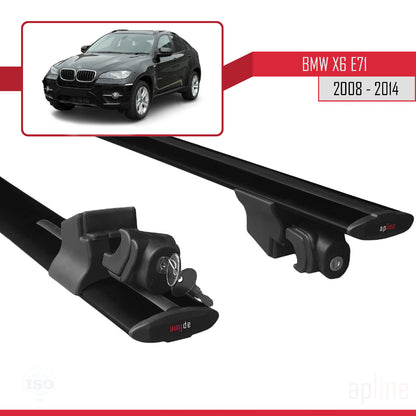 Kompatibel mit BMW X6 (E71) 2008-2014 HOOK Modell Dachgepäckträger, schwarzes Aluminium, 2 Stangen